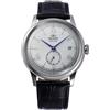 Orient Bambino piccoli secondi meccanici (38 mm) quadrante argentato a raggi di sole/cinturino in pelle nera RA-AP0104S30B