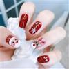 Viugex 24 Pezzi Unghie finte Natale corte quadrate, Rosso Francese Unghie finte, Fiocchi di Neve Reno Acrilico Press on Nails, Copertura Completa Punte per Unghie Artificiali per Donne e Ragazze