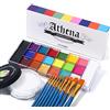 UCANBE Pittura per Viso 20 Colori+Polvere da Posa+10 Pennelli - Body Painting Colori Impermeabile per Trucco Halloween Durevole, Colori per Pancia Gravidanza,Trucco Teatrale,Effetti Speciali