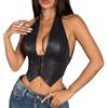 Maeau Canottiere in pelle PU da donna, top corsetto senza maniche, maglietta sexy con scollo a V profondo, cocktail club, XS-L, Nero , L