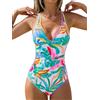 CUPSHE Costume da bagno intero da donna, con scollo a V, schiena incrociata, scollatura con nodo auto-regolabile, blocchi di colore, tessuto increspato, XL
