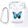 AKABEILA Cover AirPods Case, compatibile con AirPods 2 e 1 cover trasparente custodia protettiva per AirPods Case (LED anteriore visibile) Moschettone antiurto custodia motivi carini, farfalla