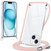 Xylota Cover con Cordino per iPhone 15 6,1, Trasparente Custodia con Laccio Tracolla Regolabile Corda Collana Catena, Ultra Sottile Silicone TPU + PC Antiurto AntiGraffio Protettiva Case, Oro Rosa