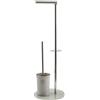 MSV - Portarotolo e scopino Bergamo, Acciaio Inox - Portarotolo in Vetro Color Tortora - Accessorio 3 in 1 - Design Elegante e Pratico - Dimensioni Standard - Compatto e Versatile