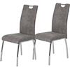 Hela Tische, Susi - Set di 2 sedie da cucina e sala da pranzo, in microfibra effetto vintage di colore grigio, impugnatura + struttura in metallo cromato