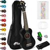 TIGER UKEKIT-BK Pacchetto Ukulele per principianti, Ukulele soprano, accordatore, tracolla, adesivi, corde di ricambio e plettro in feltro - Nero