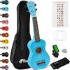 TIGER UKEKIT-BL Pacchetto Ukulele per principianti, Ukulele soprano, accordatore, tracolla, adesivi, corde di ricambio e plettro in feltro - Blu