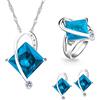 Tobestu Set di gioielli T295 con collana e orecchini a perno coordinati in cristallo quadrato con topazio creato, UK Size T1/2(62.1mm), Pietra, Zirconia cubica