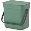 Brabantia Sort & Go Pattumiera 3L (Fir Green), Pattumiera cucina in plastica con maniglia, Secchio spazzatura salvaspazio con coperchio stay open rimovibile, Cestino umido facile da pulire