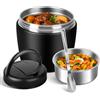Torven Termos per Alimenti 1200 ml, Contenitore Termico per Alimenti Caldi, Portapranzo Termico Acciaio Inossidabile con Sacchetto Isolante e Cucchiaio, Portavivande per Zuppa, Pasta (Nero)