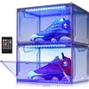 Oltraman Organizer per scarpe per armadio, scatole per scarpe pieghevoli, confezione da 2, contenitori impilabili in plastica trasparente, supporto magnetico per scarpe da ginnastica con luci a LED,