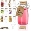 Volila Vasetti Vetro Piccoli (100 ml o 96,4 g) Bomboniere con coperchi in sughero, Set di 12, Portaconfetti con imbuto, etichette ed spago