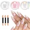 BISHENGYF - Polvere per unghie effetto fata, polvere cromata rosa per unghie, colore bianco, giallo aurora, sirena, iridescente, polvere metallizzata a specchio, pigmento glitterato per nail art fai