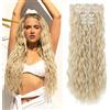 FLUFYMOOZ Extension con clip, 6 pezzi, extension lunghe a onde da sirena, sintetiche, per capelli ondulati, da donna, 61 cm, colore: biondo freddo