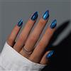 KQueenest Soft Gel Press on Nails Corto - Cat Eye blu royal unghie da incollare a mandorla corta, glitter finte unghie con colla, bling, lucide, naturali, set da 30 pezzi