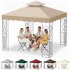 Qweidown Tetto di Ricambio per Gazebo 3x3 Impermeabile, Telo Copertura Gazebo 300D Poliestere a Doppio Strato con Fori di Drenaggio, Anti-UV per Giardino, BBQ, Matrimonio, Feste(Kaki)
