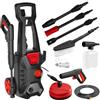 LEHMANN Jukon Idropulitrice Alta Pressione, 1600 W, Pressione max. 200 bar, Portata 480 l/h, Autoadescante, Pompa in Alluminio, Accessori: Lancia Schiuma, Spazzola Rotante e Fissa, Nero/Rosso