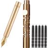 SIPLIV Penna stilografica in ottone (85 mm) Paragrafo corto Penna mini tascabile da viaggio Penna stilografica con pennino fine in iridio con 20 cartucce d'inchiostro nero, traforata