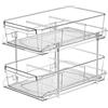 LANDNEOO Organizer trasparente a 2 ripiani con divisori per armadietto/bancone, contenitore multiuso scorrevole, per cucina, dispensa, armadietto dei medicinali, bagno, trucco, vassoio portaoggetti sotto il