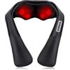 FISHTEC Massaggiatore per collo, spalle e schiena - Massaggiatore elettrico riscaldato - Massaggio con rulli Shiatsu - 3 velocità regolabili - Pelle - Nero