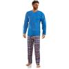 sesto senso Pigiama da uomo a maniche lunghe con pantaloni, 100% cotone, portatile tutto l'anno, Maglietta a maniche lunghe: blu a quadretti; pantaloni: blu navy, 4XL Große Größen