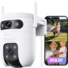 EZVIZ 10MP (5MP+5MP) Telecamera WiFi Esterno con Doppia Lente, Telecamera per Esterni a 360°, Visione Notturna a Colori, Rilevamento Persone/Veicoli, Audio Bidirezionale, Impermeabile, C9c Dual 3K