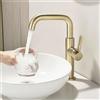 ONECE Rubinetto Bagno Lavabo Alto Oro, Miscelatore Monocomando Girevole a 360° per Lavabo da Appoggio, Aeratore Rimovibile, Acciaio Inox 304, Acqua Calda e Fredda