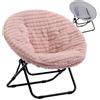 HollyHOME Poltrona Salotto Pieghevole Rotonda, Sedia Portatile da Lettura in Metallo per Camera da Letto, Peluche Rosa