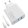 OBLITZON Caricatore USB C 70W, PD GaN Caricabatterie Rapido Tipo C Alimentatore 2 Porte con Cavo di Ricarica Rapida USB C 100W per MacBook Pro/Air, Dell XPS 15, Huawei, iPhone 14/13, iPad Pro, Galaxy S22/S21