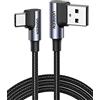 UGREEN Cavo USB C a A 90 Gradi, Cable Type C Ricarica Rapida 3A Compatibile con iPhone 17 Pro Max Air/16/15 Plus Pro Max, Galaxy S24/S23/S22, Pixel 9/8, PS5, Drone, ecc. 2M