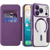 IMIRST Custodia magnetica per iPhone 17 Pro, [compatibile con MagSafe] Custodia a portafoglio in pelle di alta qualità con blocco RFID, trasparente antiurto per Apple iPhone 17 Pro. WD Viola