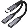 Ruilezyo Splitter USB C da 1 a 2 C a C Jack Adattatore e Ricarica Spina Y Doppio Attacco Hub per iPhone 17/16/15/Pro Max, Samsung Galaxy A56 A36 A26 A17 A16 A06 S24/S23 Telefono cellulare, Mac, laptop