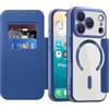 IMIRST Custodia magnetica per iPhone 17 Pro, [compatibile con MagSafe] Custodia a portafoglio in pelle di alta qualità con blocco RFID, trasparente antiurto per Apple iPhone 17 Pro. WD Blu