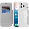 IMIRST Custodia per iPhone 17 Pro Max, [compatibile con MagSafe] Custodia a portafoglio in pelle di alta qualità con blocco RFID, trasparente antiurto per Apple iPhone 17 Pro Max. WD Argento