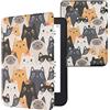 kwmobile Custodia eReader Compatibile con Kobo Clara 2E Cover - eBook Reader Flip Case - arancione/nero/bianco - Gatti