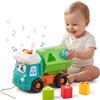Meribbit Macchinine per Bambini Camion Giocattolo 1 Anno in Su con Forme Geometriche Suoni e Luci con Cassone Ribaltabile e Corda da Traino Gioco Educativo Sensoriale