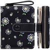 Farcauo Portafoglio Donna Piccolo Nero Stampa a Margherita Mini Portafoglio con Fiore Carino Donna Piccolo Carta di Credito Slim Portamonete in Pelle Squisita PU
