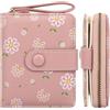 Farcauo Portafoglio Donna Piccolo Rosa Stampa a Margherita Mini Portafoglio con Fiore Carino Donna Piccolo Carta di Credito Slim Portamonete in Pelle Squisita PU