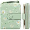 Farcauo Portafoglio Donna Piccolo Verde Stampa a Margherita Mini Portafoglio con Fiore Carino Donna Piccolo Carta di Credito Slim Portamonete in Pelle Squisita PU