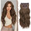 FESHFEN Extension Capelli a Clip - 4PCS Lunga Ondulati Castano Dorato Capelli Estensioni Clips Ricci Sintetici Posticci Capelli Extension con Clip per Donna 50 cm