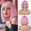 Fulang Hair Bob rosa frangia corta liscia bionda parrucche parrucche per le donne, spalla lunga Bob parrucca con frangetta, capelli sintetici naturali parrucca per uso quotidiano