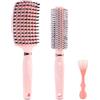 HEYMKGO Set di 3 spazzole per capello donna, con setole di cinghiale, spazzola rotonda per asciugatura, strumento di pulizia, districante per capello, rosa