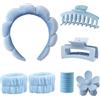 XECCUS Set di 16 fasce per il trucco da spa, per lavare la pelle del viso, braccialetti per il lavaggio del viso, grandi fermagli per capelli, fasce elastiche per capelli per donne e ragazze, rimozione del