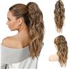 FLUFYMOOZ Extension a coda di cavallo, 45 cm, extension con clip a coda di cavallo, extension mosse e ricci, capelli sintetici naturali da donna (da marrone cioccolato a marrone chiaro)