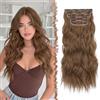 FESHFEN Extension Capelli a Clip - 4PCS Lunga Ondulati Capelli Estensioni Clips Ricci Sintetici Posticci Capelli Extension con Clip per Donna 50 cm Toffee Misto