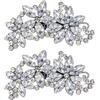 Lnngub 2 fermagli per capelli con strass, argento, a forma di fiore, in acciaio inox, con strass, vintage, per matrimoni, fidanzamenti, appuntamenti, riunioni, feste, balli, tutti i giorni