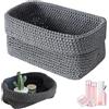 JYNVO Cestino intrecciato grigio, cestino portaoggetti intrecciato a mano, 21 cm * 13 cm * 15,5 cm, piccolo cestino portaoggetti, cestino portaoggetti multiuso per il bagno per asciugamani/cosmetici