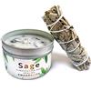 Chandelita Set Salvia Bianca e Candele Profumate con Smudge Stick per Purificazione, Meditazione, Relax e Benessere - Candela Profumata alla Salvia Bianca con Cera di Soia - Kit Incenso Naturale