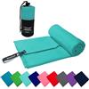 FIT&FUN Asciugamano in Microfibra Ultraleggero 39g, Telo Palestra, Sport, Viaggio e Mare, Ultra Assorbente e Antibatterico, Asciugatura Rapida, Standard 100 OEKO-TEX (Celeste, 90x180 cm)