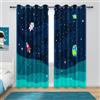 YONGFOTO Tenda Spazio per Camera Bambini Astronauta Razzo Pianeti Stelle Tende Oscuranti Cameretta Ragazzo con Occhielli Blu Marino 2 Pannelli 117 x 183 cm